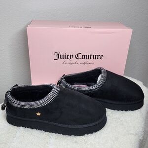 NWT Juicy Couture The Olyana 2 Black Mules with Rhinestone Trim